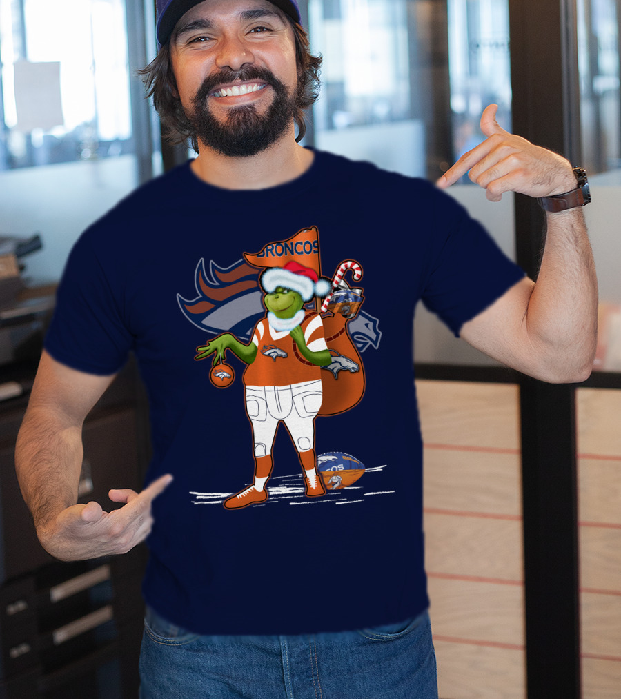 Grinchxmas Denver Broncos Holiday Football Theme T-Shirt
