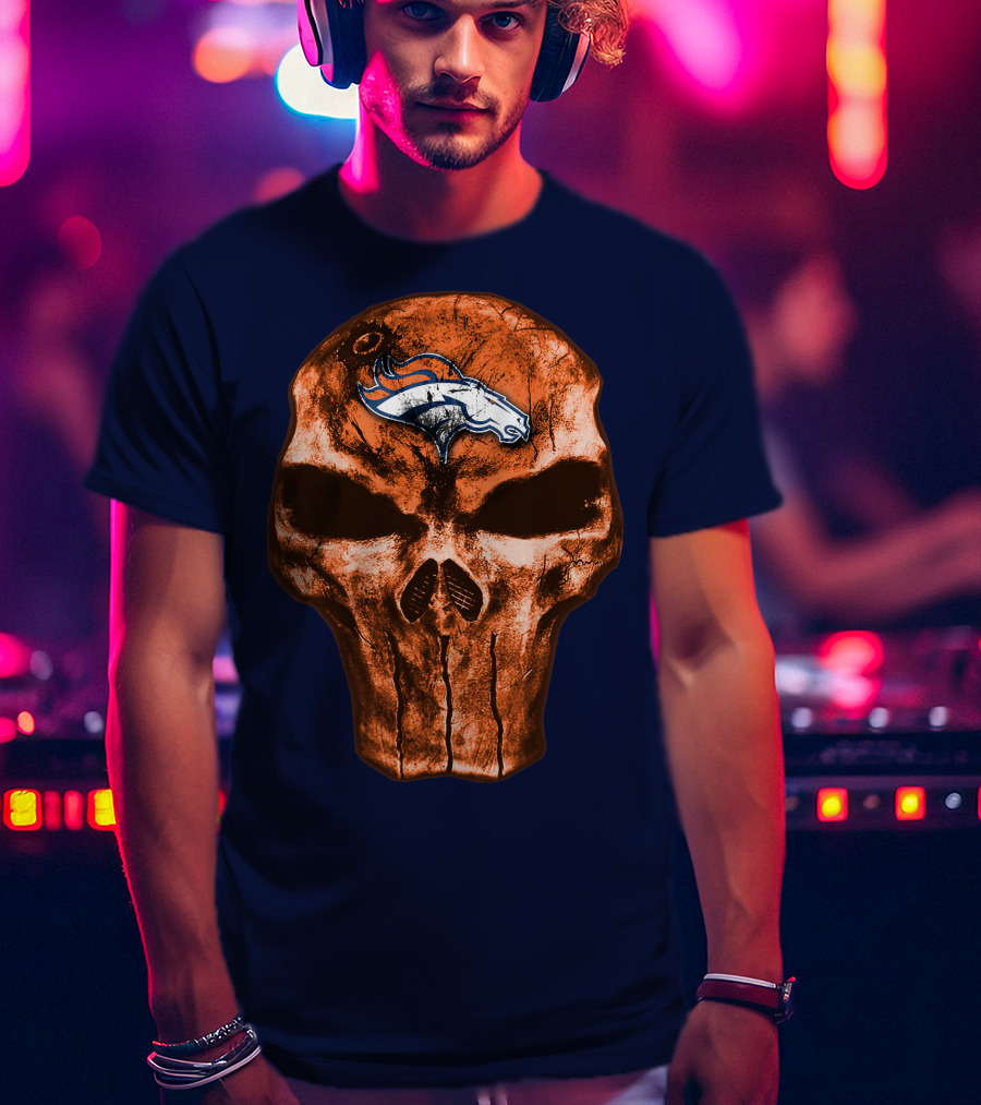 Skull Denver Broncos Logo Skull T-Shirt