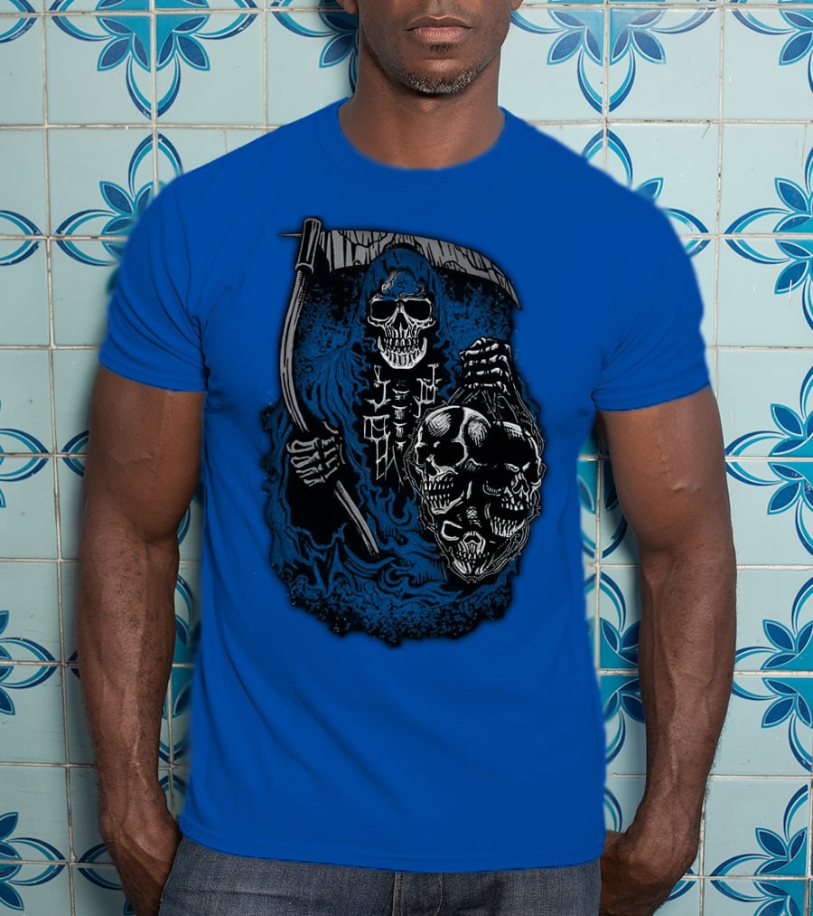 Detroit Lions Grim Reaper Skulls T-Shirt