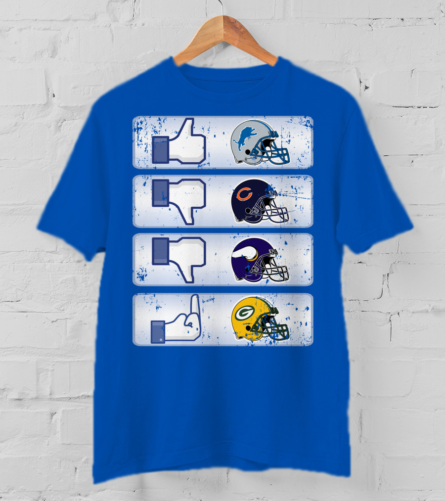 Detroit Lions Thumbs Up Chicago Bears Minnesota Vikings Green Bay Packers Football Helmets Thumbs Down Gesture T-Shirt