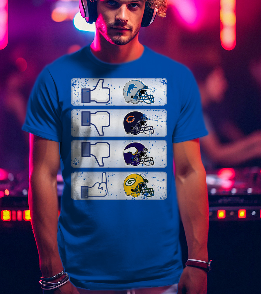 Detroit Lions Thumbs Up Chicago Bears Minnesota Vikings Green Bay Packers Football Helmets Thumbs Down Gesture T-Shirt