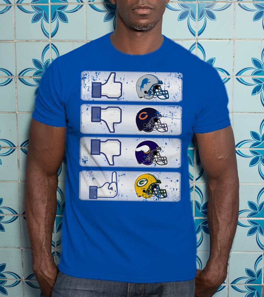 Detroit Lions Thumbs Up Chicago Bears Minnesota Vikings Green Bay Packers Football Helmets Thumbs Down Gesture T-Shirt