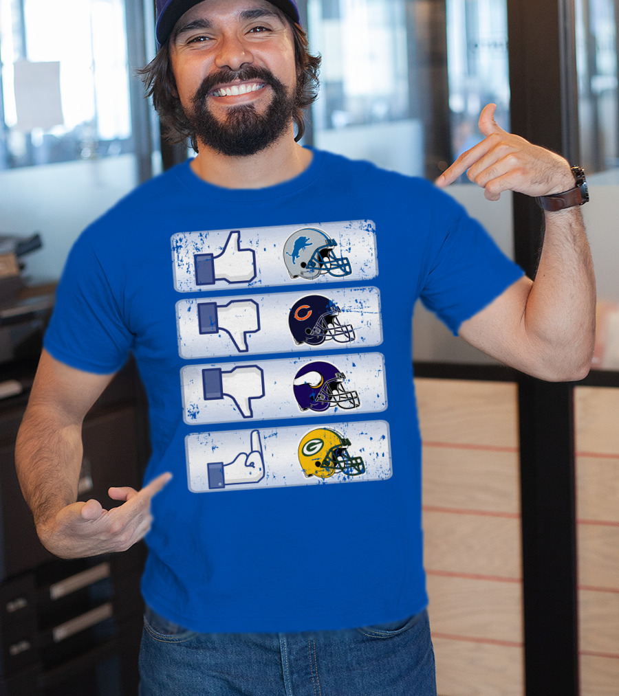 Detroit Lions Thumbs Up Chicago Bears Minnesota Vikings Green Bay Packers Football Helmets Thumbs Down Gesture T-Shirt