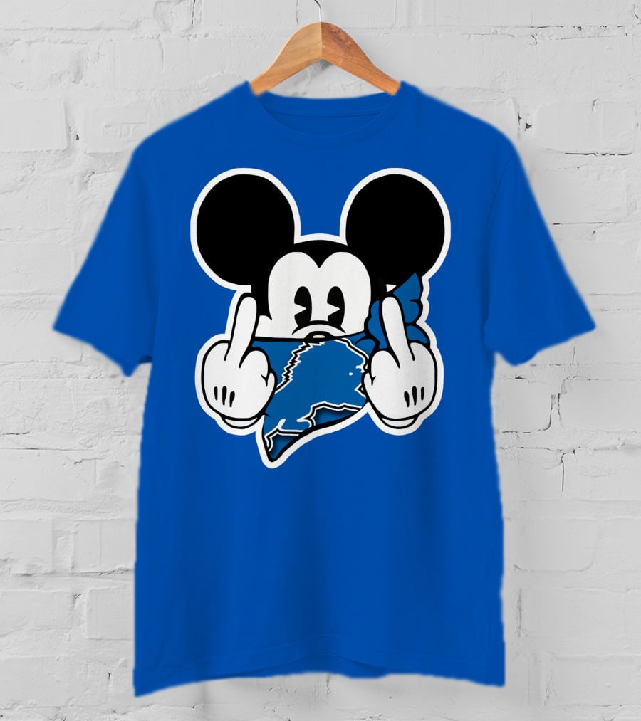 Detroit Lions 53 Mickey Mouse Gesture Blue Bandana T-Shirt