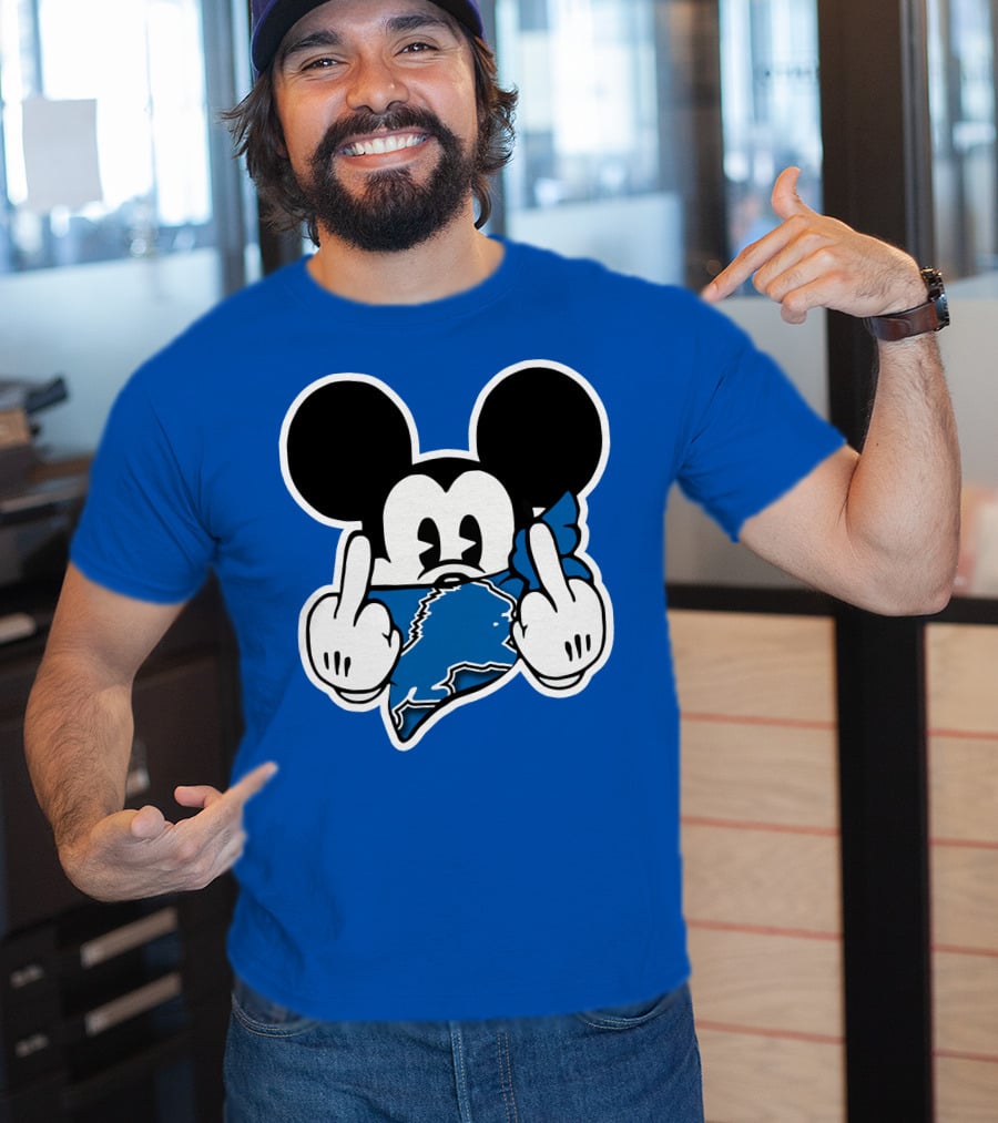 Detroit Lions 53 Mickey Mouse Gesture Blue Bandana T-Shirt