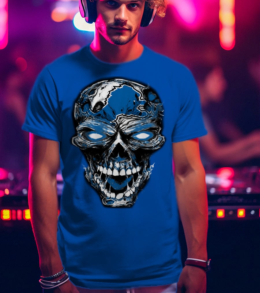 Detroit Lions 59 Skull Blue Roar T-Shirt