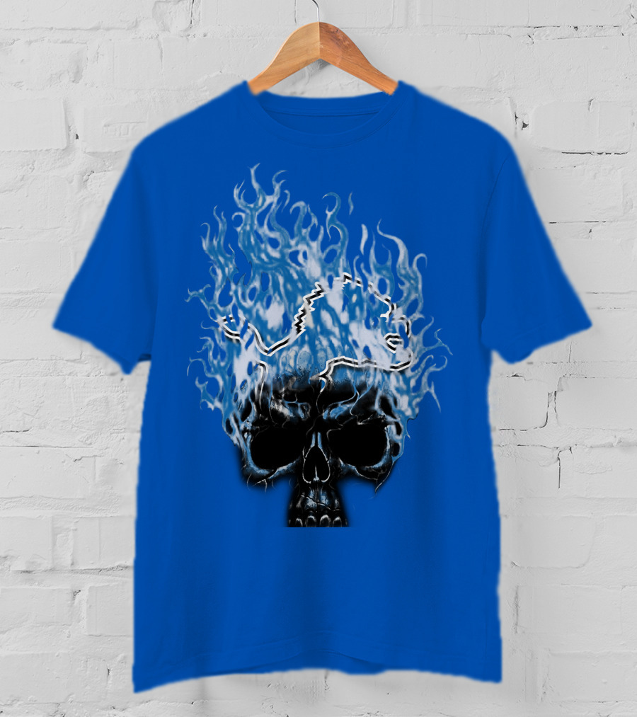 Detroit Lions Flaming Skull T-Shirt