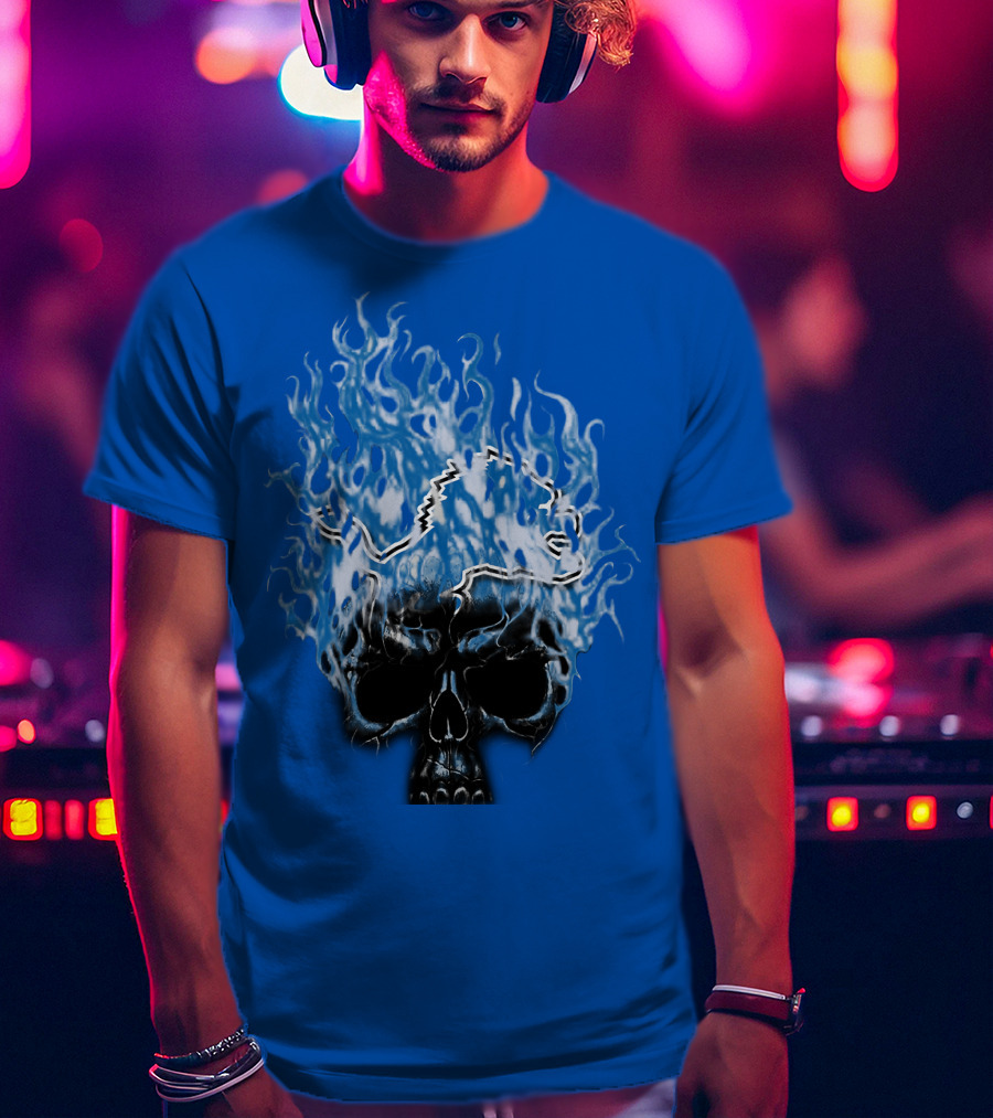 Detroit Lions Flaming Skull T-Shirt