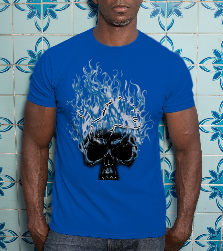 Detroit Lions Flaming Skull T-Shirt