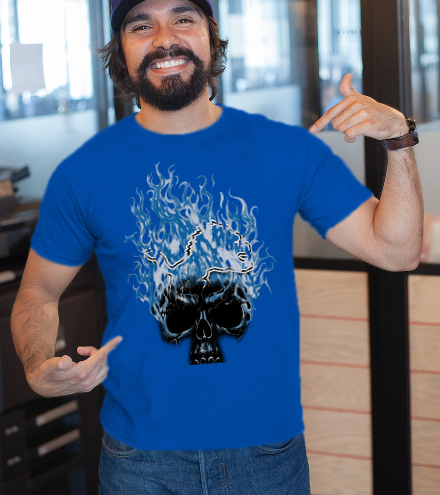 Detroit Lions Flaming Skull T-Shirt