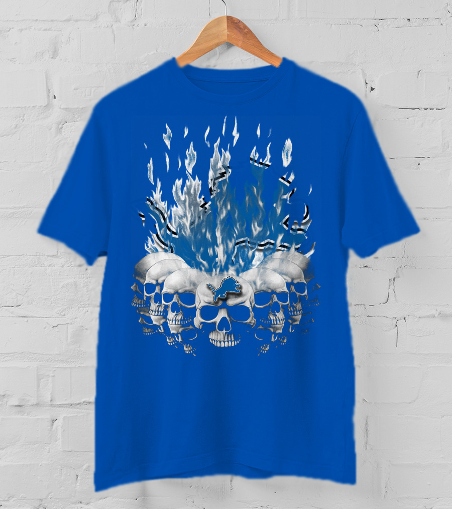 Detroit Lions 16 Flaming Skulls T-Shirt