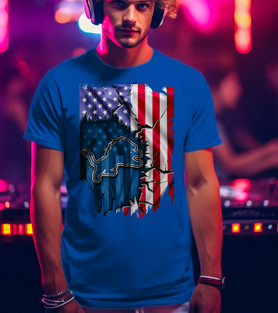 American Flag Detroit Lions Logo T-Shirt