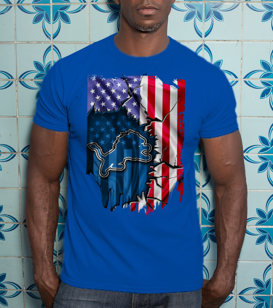 American Flag Detroit Lions Logo T-Shirt