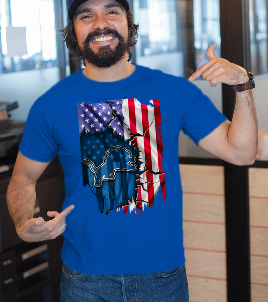 American Flag Detroit Lions Logo T-Shirt