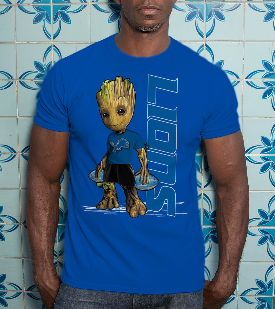 Groot V1 Detroit Lions Football Blue Character With Nfl T-Shirt