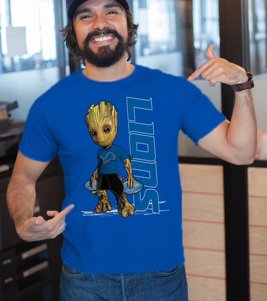 Groot V1 Detroit Lions Football Blue Character With Nfl T-Shirt