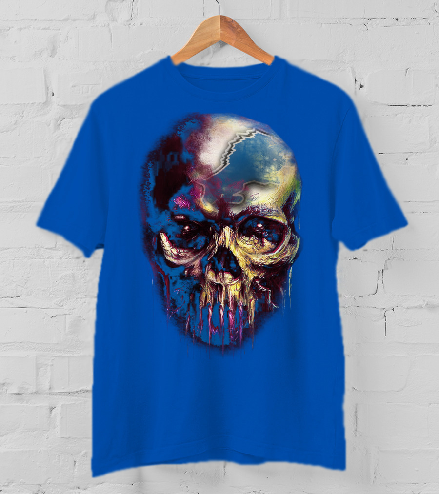Detroit Lions 25 Skull Design With Blue T-Shirt