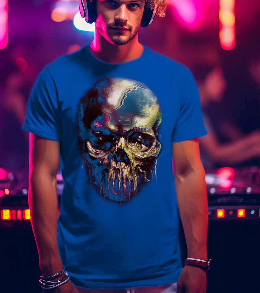 Detroit Lions 25 Skull Design With Blue T-Shirt