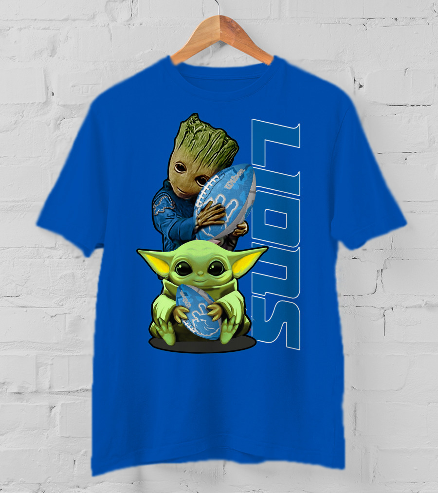 Grzd Detroit Lions Groot Baby Yoda Football Fans T-Shirt