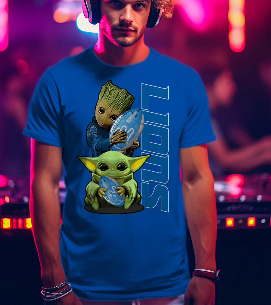 Grzd Detroit Lions Groot Baby Yoda Football Fans T-Shirt
