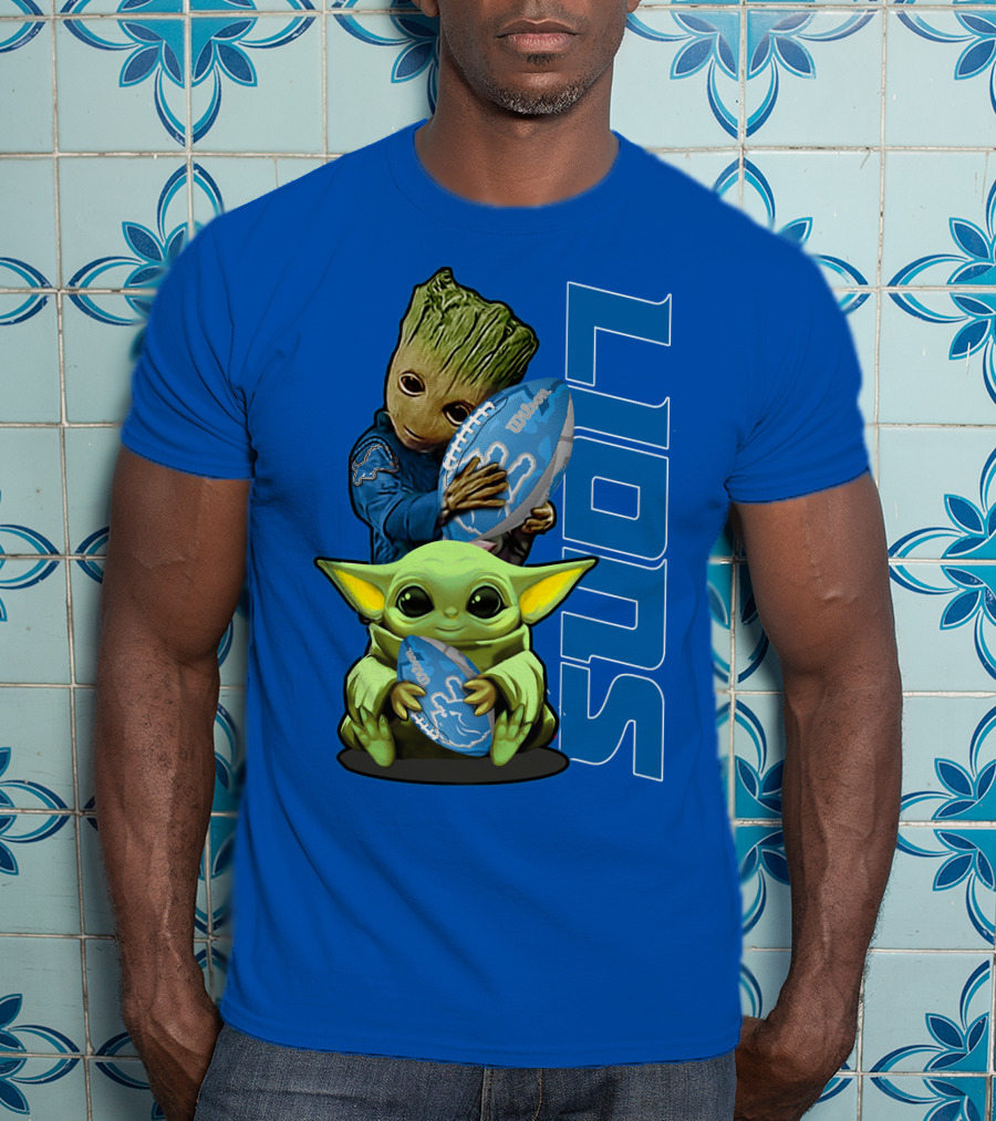 Grzd Detroit Lions Groot Baby Yoda Football Fans T-Shirt