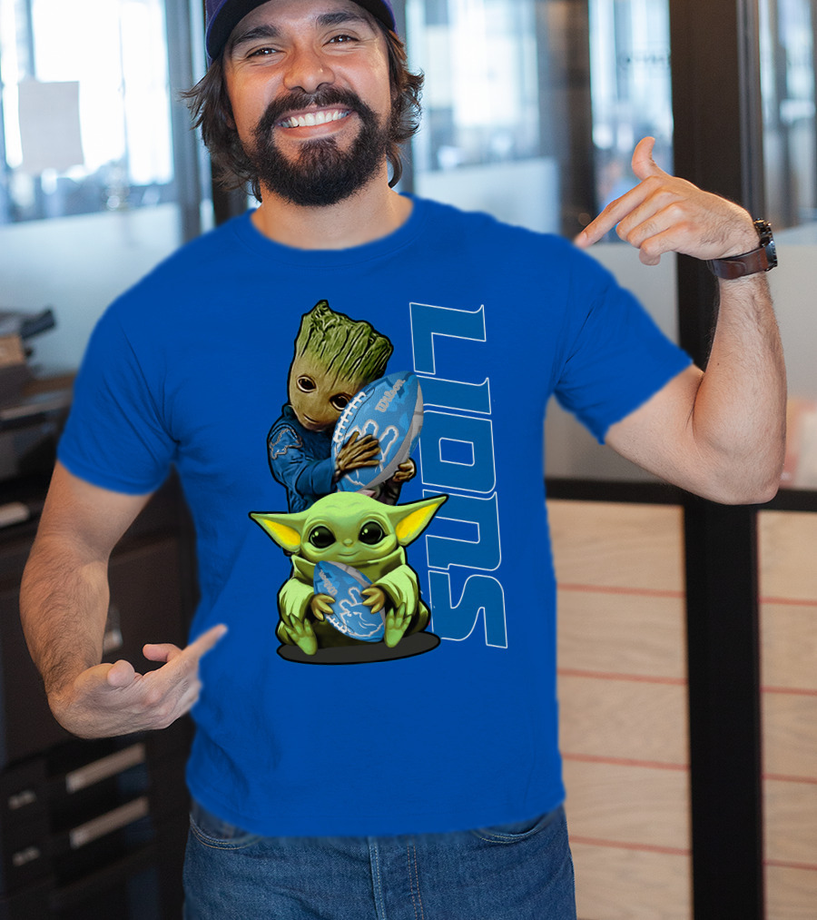 Grzd Detroit Lions Groot Baby Yoda Football Fans T-Shirt
