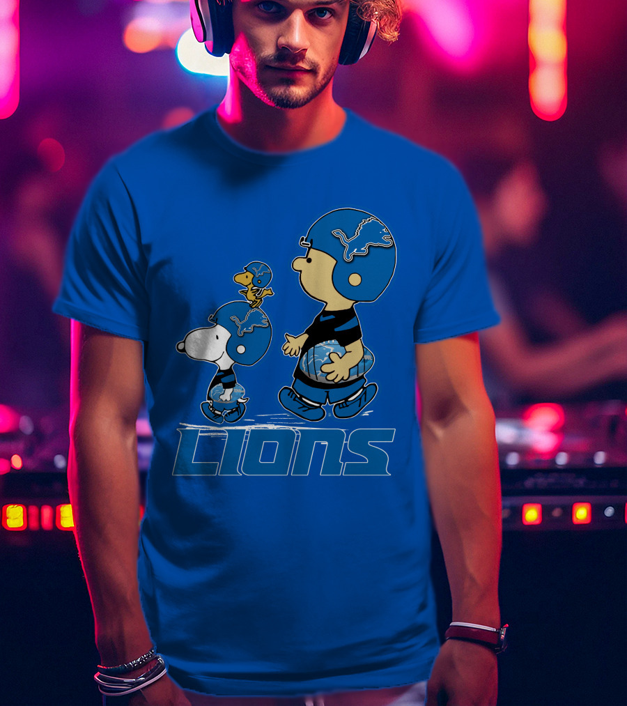 Snpfootball DETROIT LIONS Peanuts Helmet Blue T-Shirt