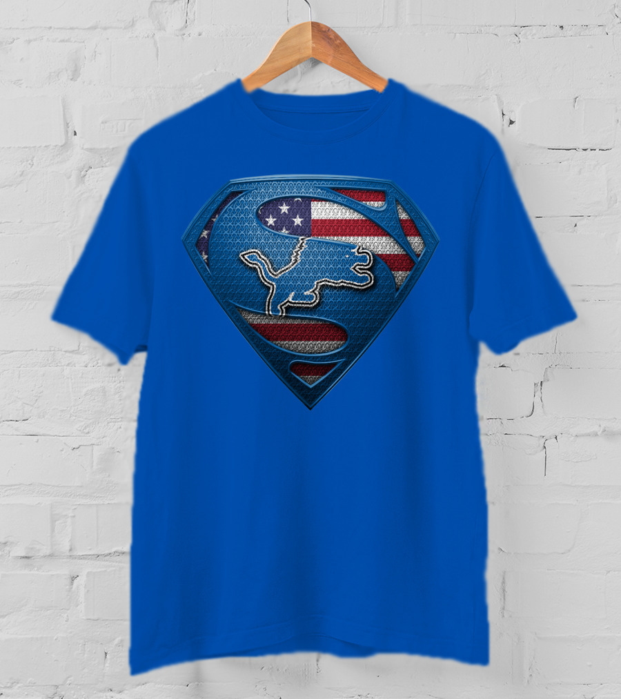 Spm Detroit Lions Superman Shield American Flag T-Shirt