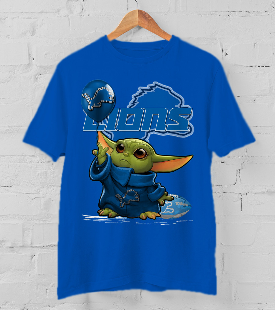 Yoda Detroit Lions Wilson Balloon Football Iconic Crossover T-Shirt