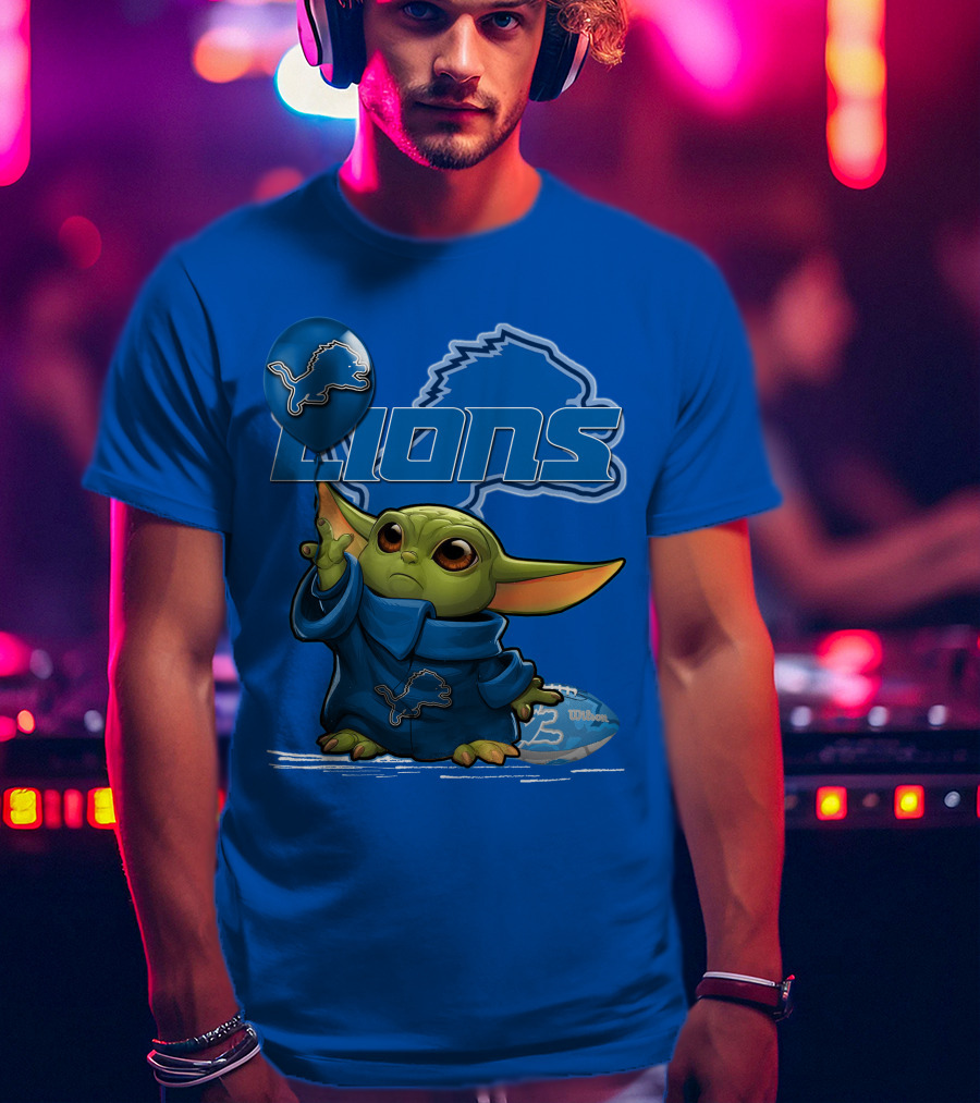 Yoda Detroit Lions Wilson Balloon Football Iconic Crossover T-Shirt