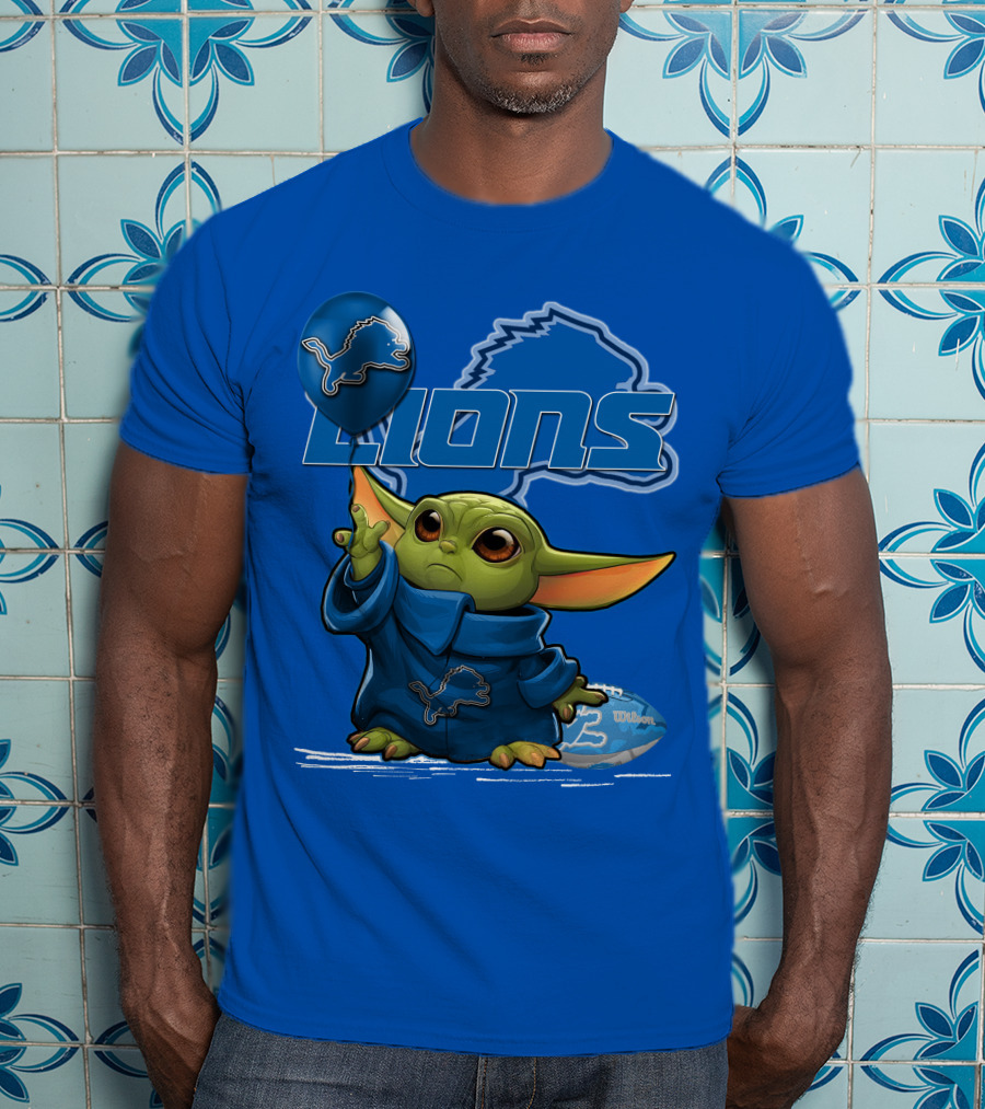 Yoda Detroit Lions Wilson Balloon Football Iconic Crossover T-Shirt