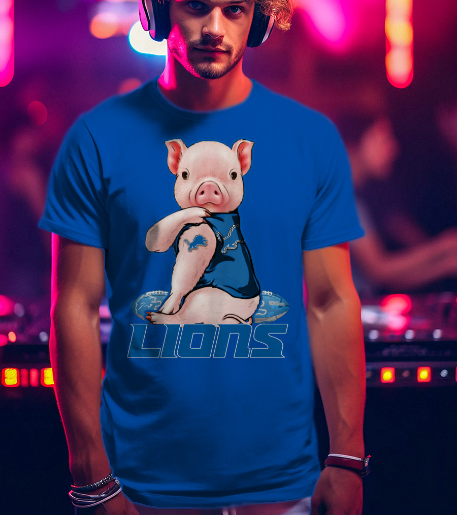 Pig With Detroit Lions T-Shirt