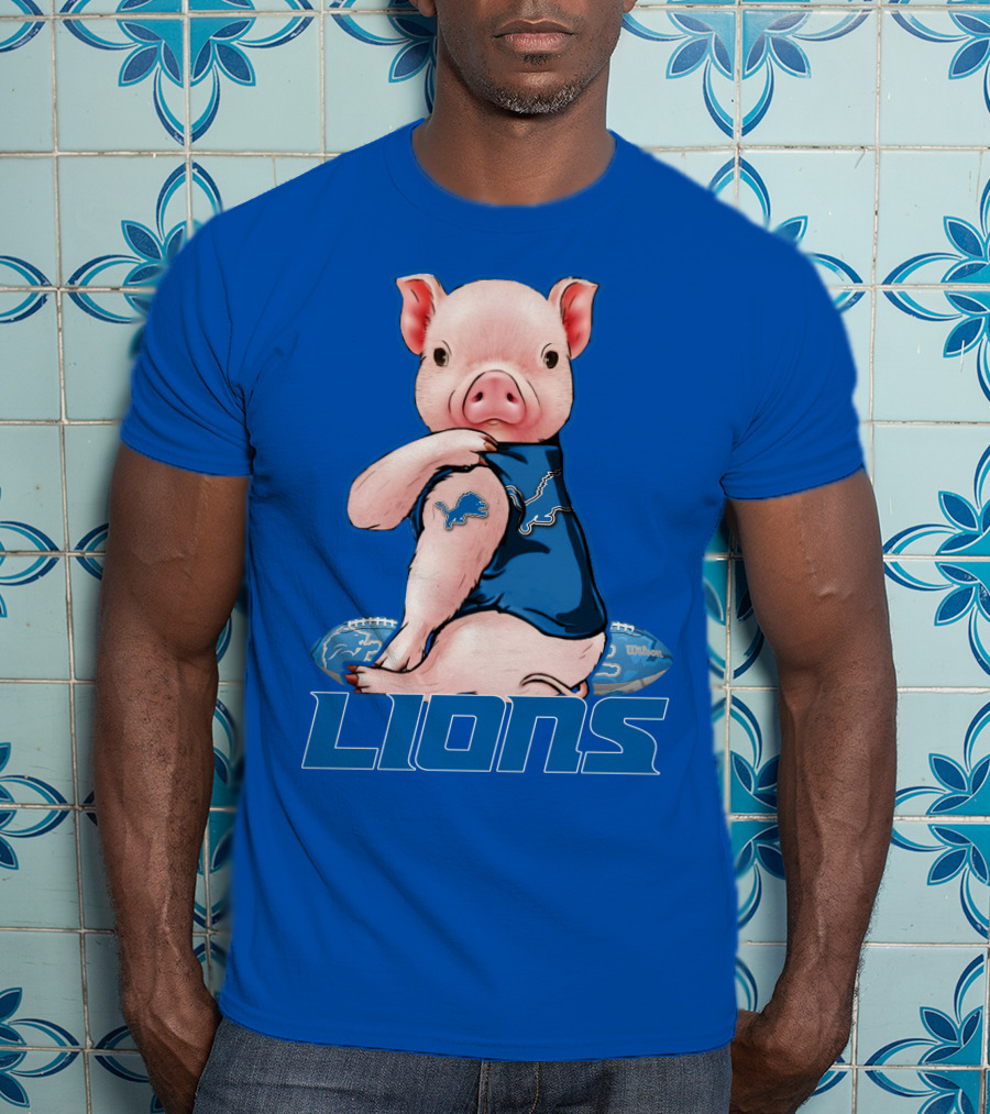 Pig With Detroit Lions T-Shirt