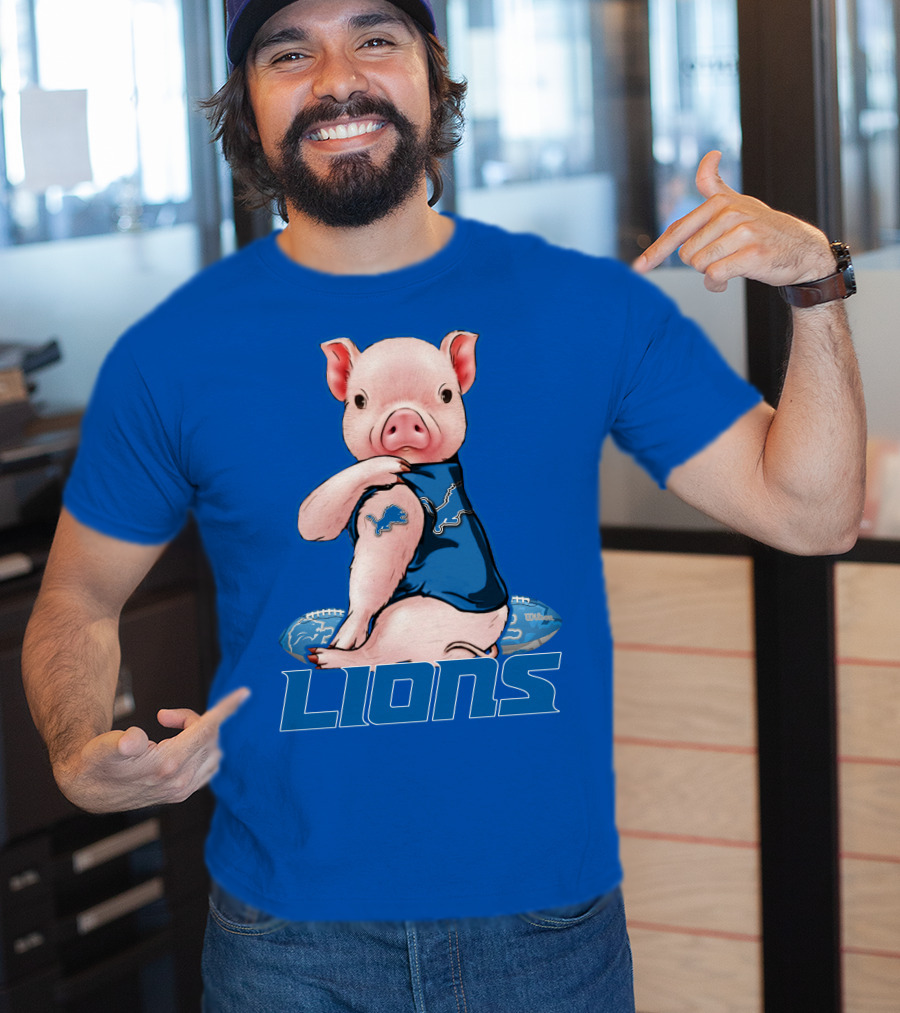 Pig With Detroit Lions T-Shirt
