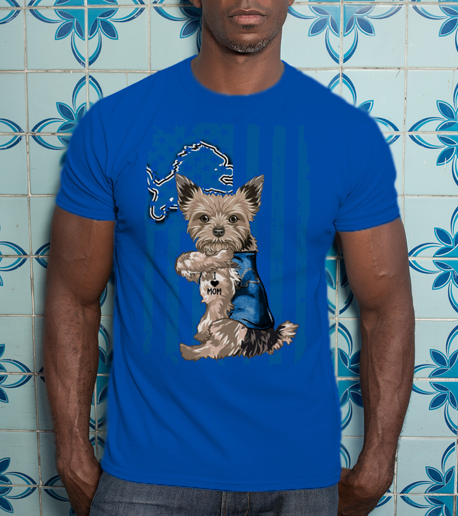 Yorkshire Terrier I Love Mom Detroit Lions T-Shirt