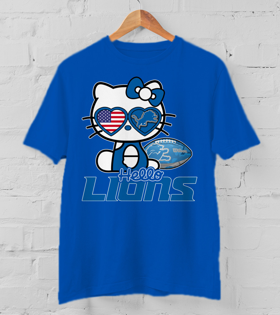Hello Kitty Usa Detroit Lions Football Heart Glasses T-Shirt
