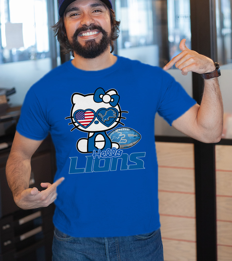 Hello Kitty Usa Detroit Lions Football Heart Glasses T-Shirt