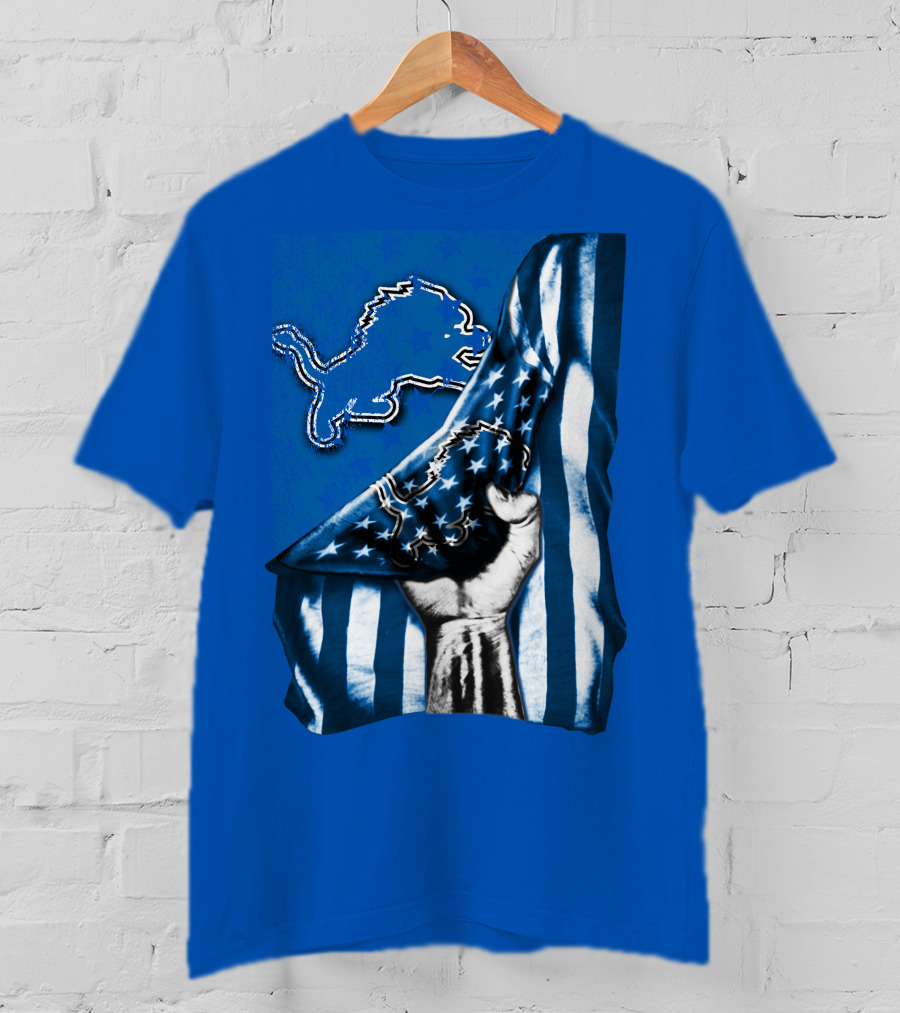 Flag Detroit Lions Stars Hand Lion T-Shirt