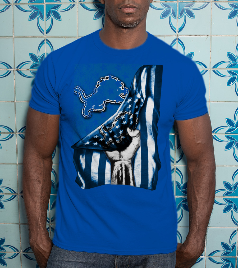 Flag Detroit Lions Stars Hand Lion T-Shirt