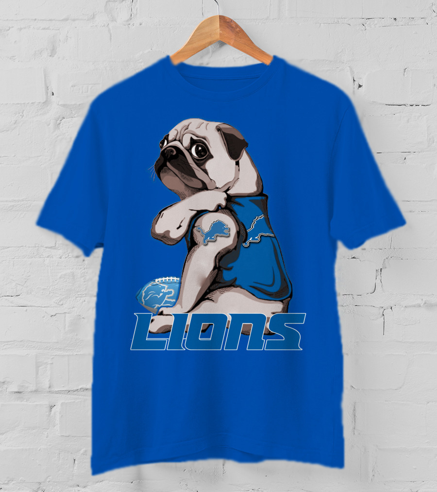 Pug Lions Football Detroit T-Shirt