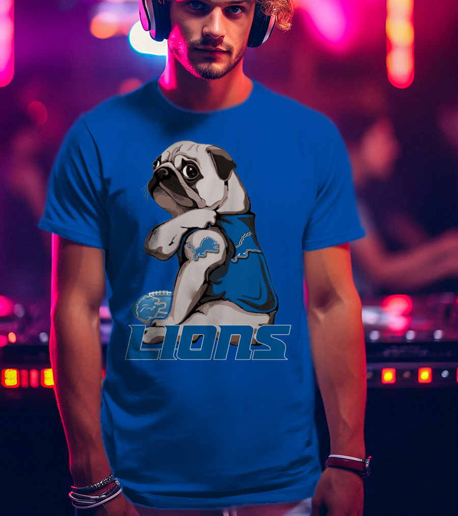 Pug Lions Football Detroit T-Shirt