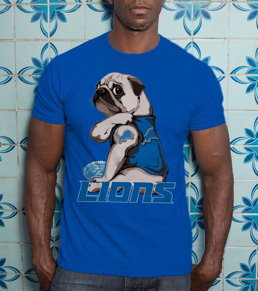 Pug Lions Football Detroit T-Shirt