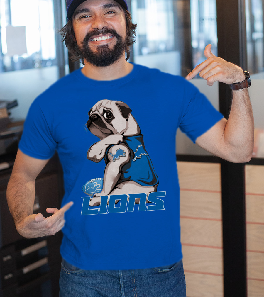 Pug Lions Football Detroit T-Shirt