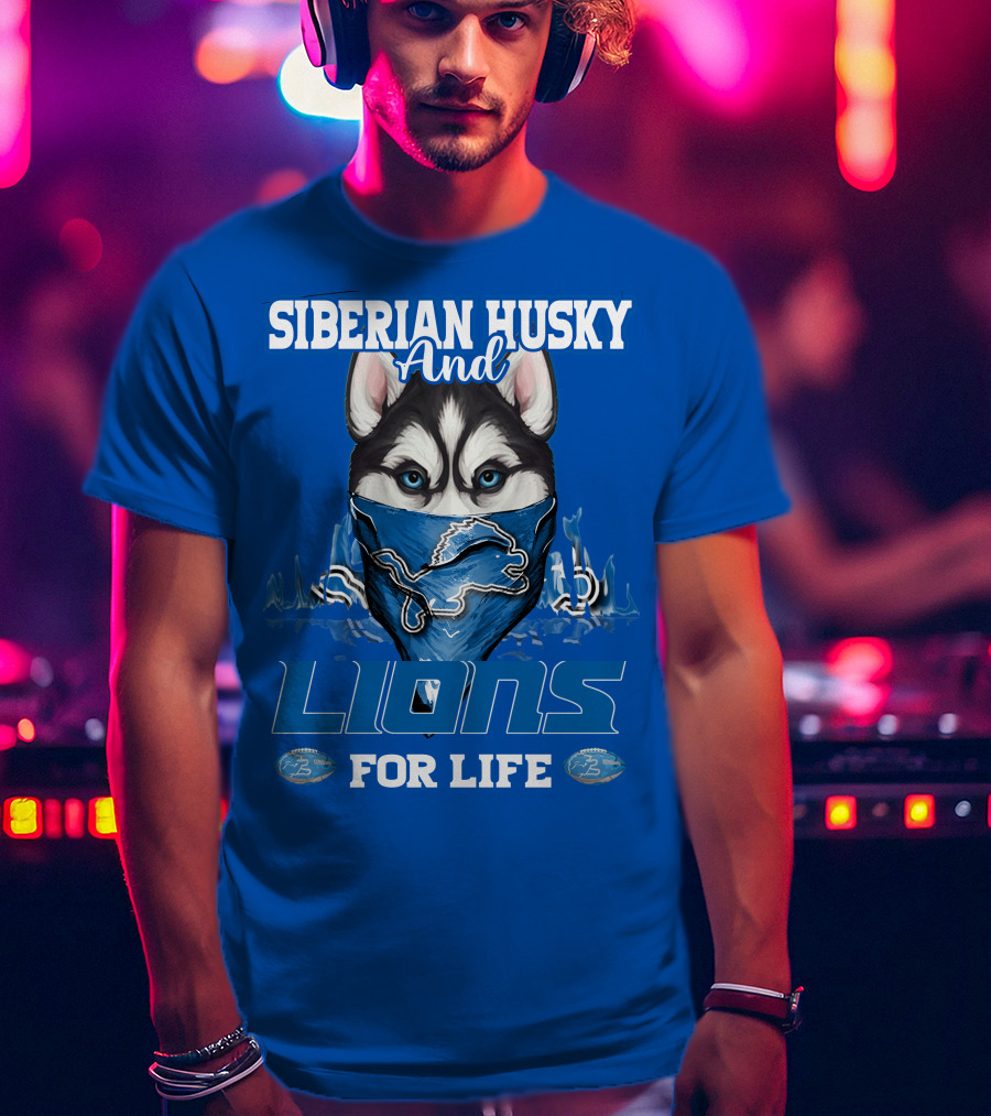 Siberian Husky And Lions For Life Detroit T-Shirt