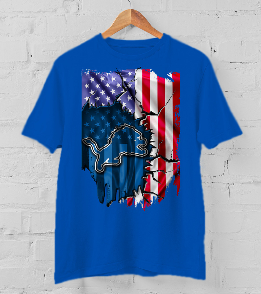 Detroit Lions American Flag Lion T-Shirt
