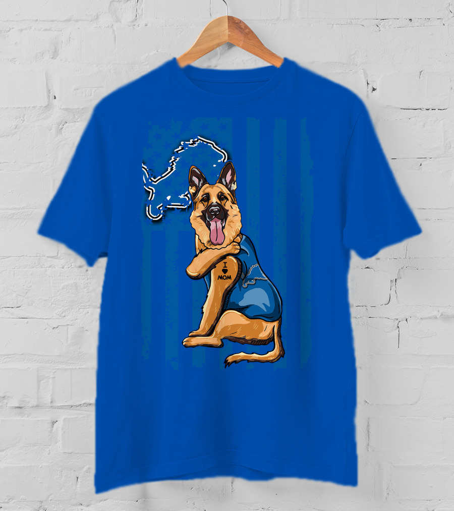 German Shepherd Detroit Lions I Love Mom T-Shirt