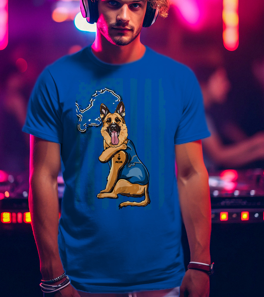 German Shepherd Detroit Lions I Love Mom T-Shirt