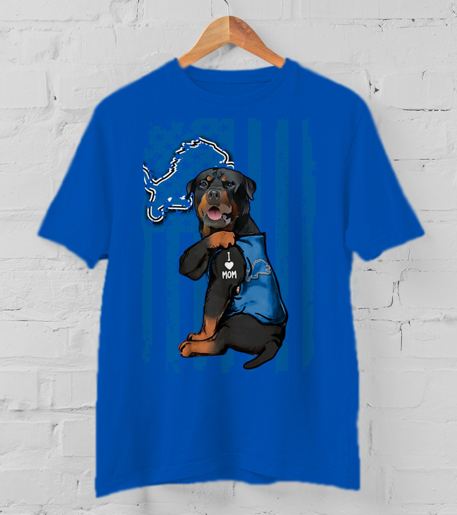 Rottweiler I Love Mom Detroit Lions Fan T-Shirt