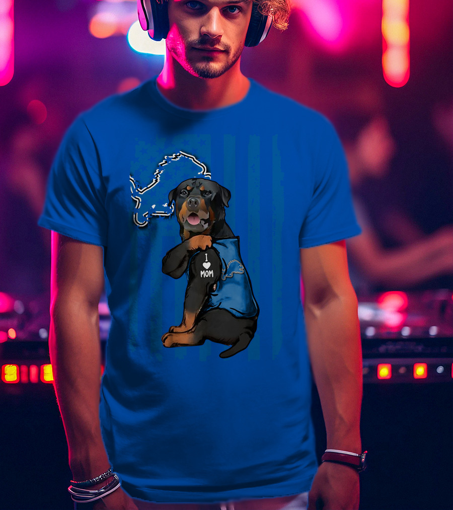 Rottweiler I Love Mom Detroit Lions Fan T-Shirt