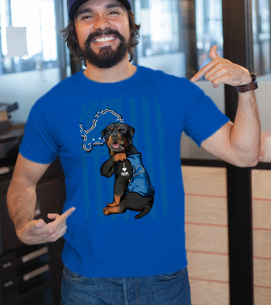Rottweiler I Love Mom Detroit Lions Fan T-Shirt